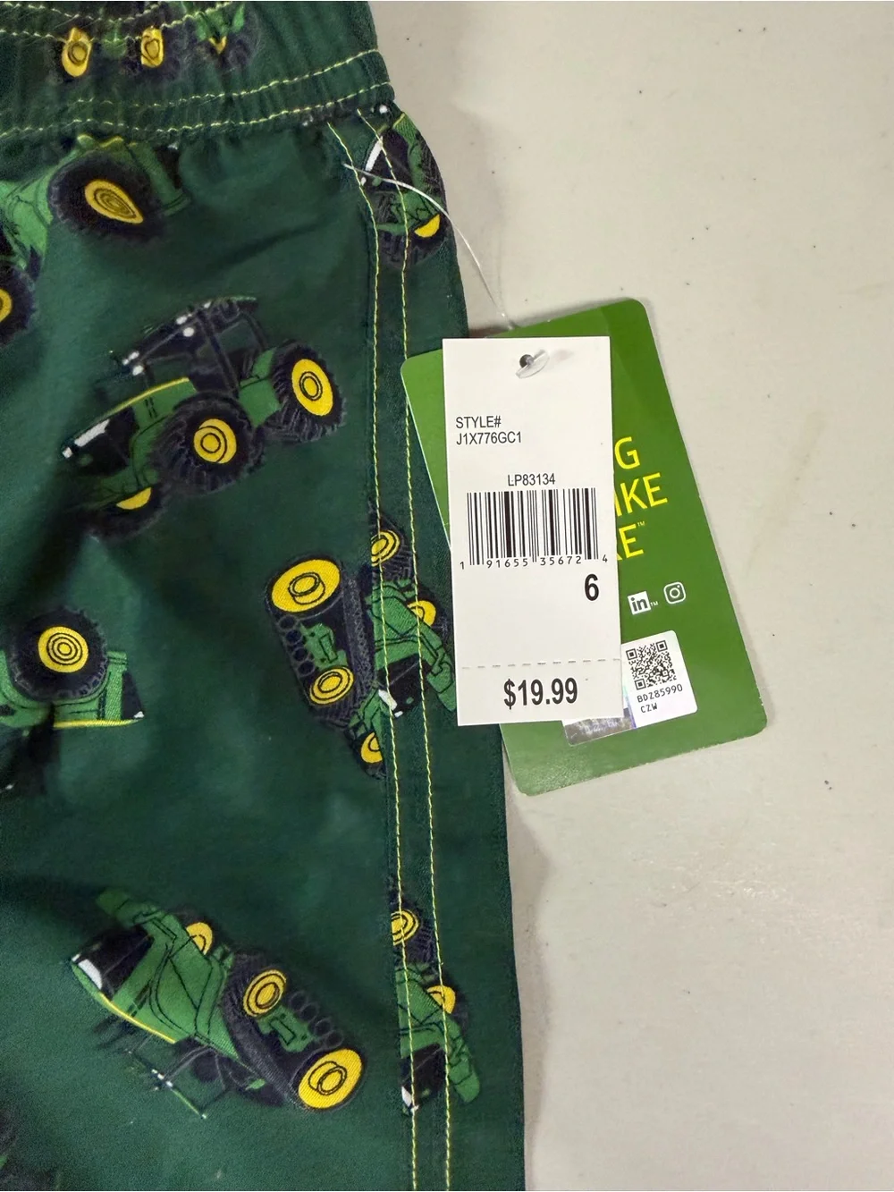 NWT John Deere green Tractor Print Kid's Swim Shorts boys size 6